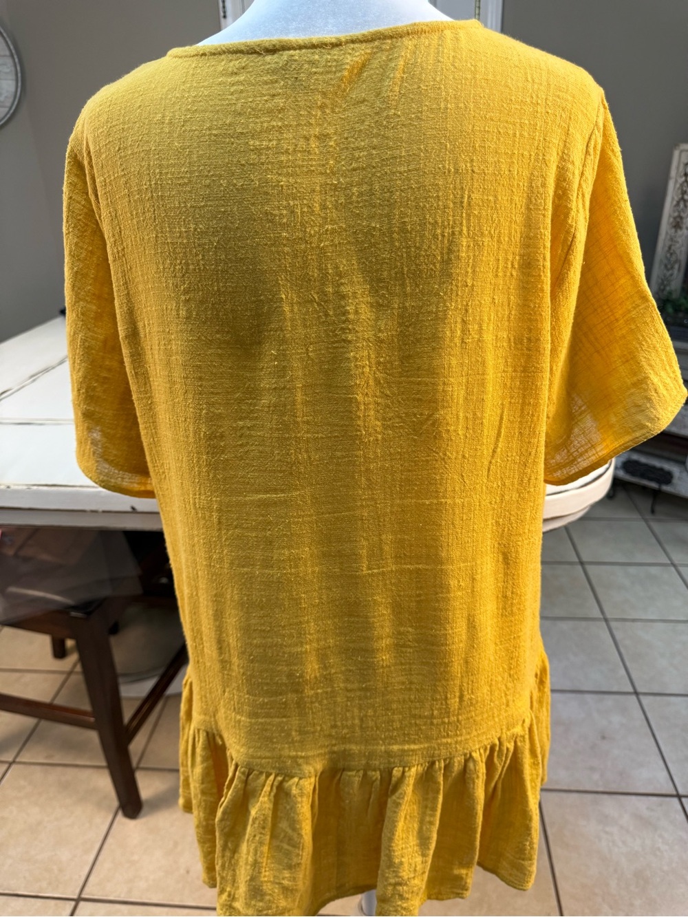 Jodifl Mustard Yellow Embroidered Boho Ruffle Tunic Top – Size Large - Picture 8 of 13